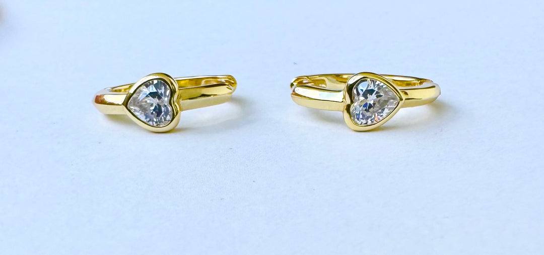 Sterling Silver 14KY gold plated Hoop Heart Stone Earrings