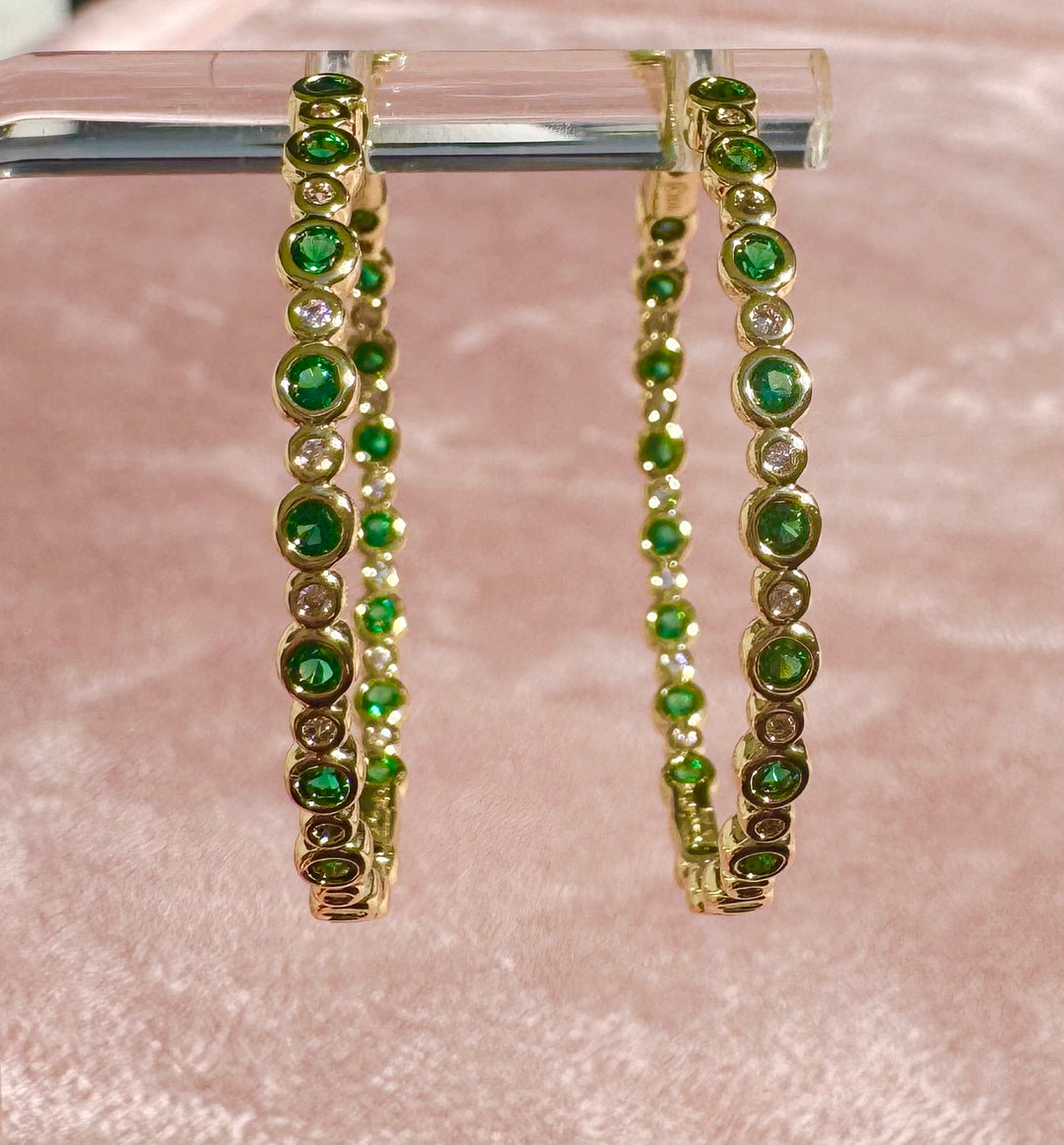 Green Drop Bezel Set Brass 18K Gold plated Hoop Earrings