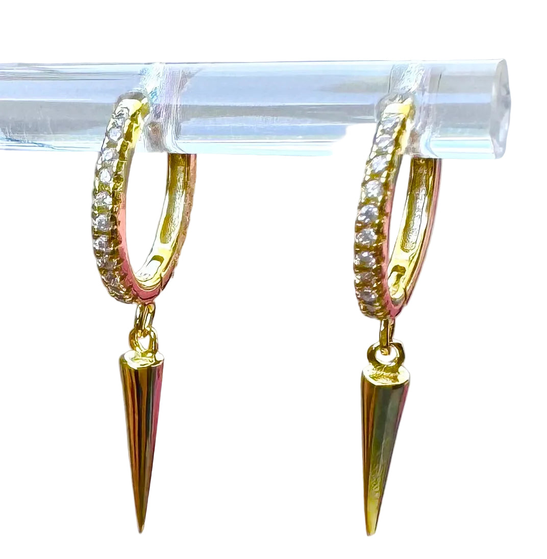 Spike Drop Sterling Silver 14 Karat Gold plated Hoop Earrings (Copy)