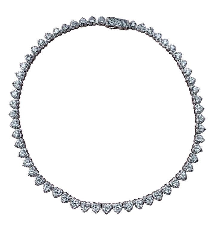 Heart bezel link cz tennis link necklace 16 inch Brass