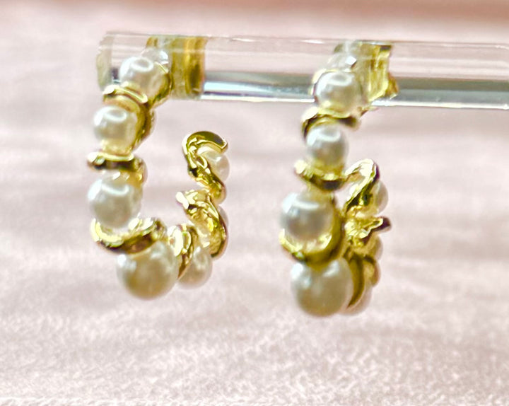 Pearl hoop SterlingBrass 18 Karat gold plated Earrings