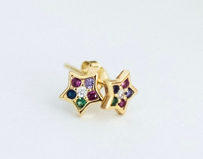 E010 MultiColor  Star Gemstone Earrings