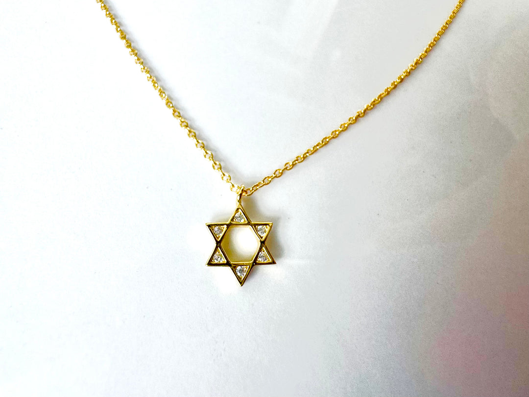Sterling Silver 14K plated Star of David Pendant CZ Stones