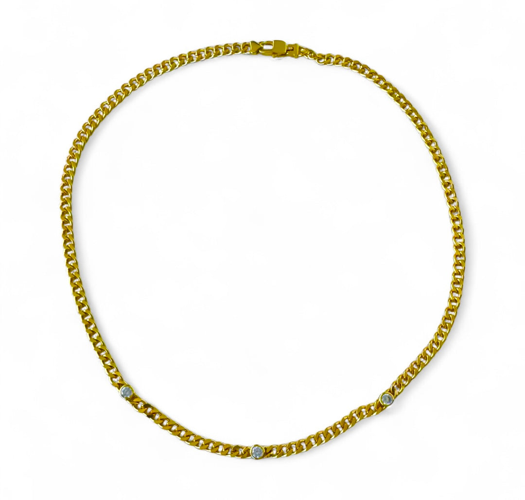 Bezel Chunky Link Necklace Brass 14KY plated