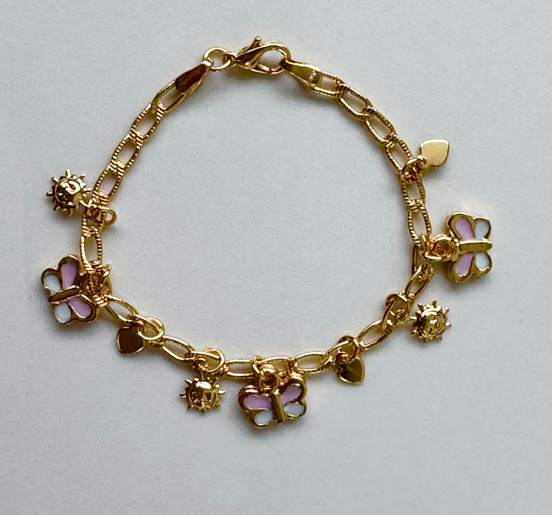 Pink Butterfly enamel multicharm 14k gold filled Bracelet