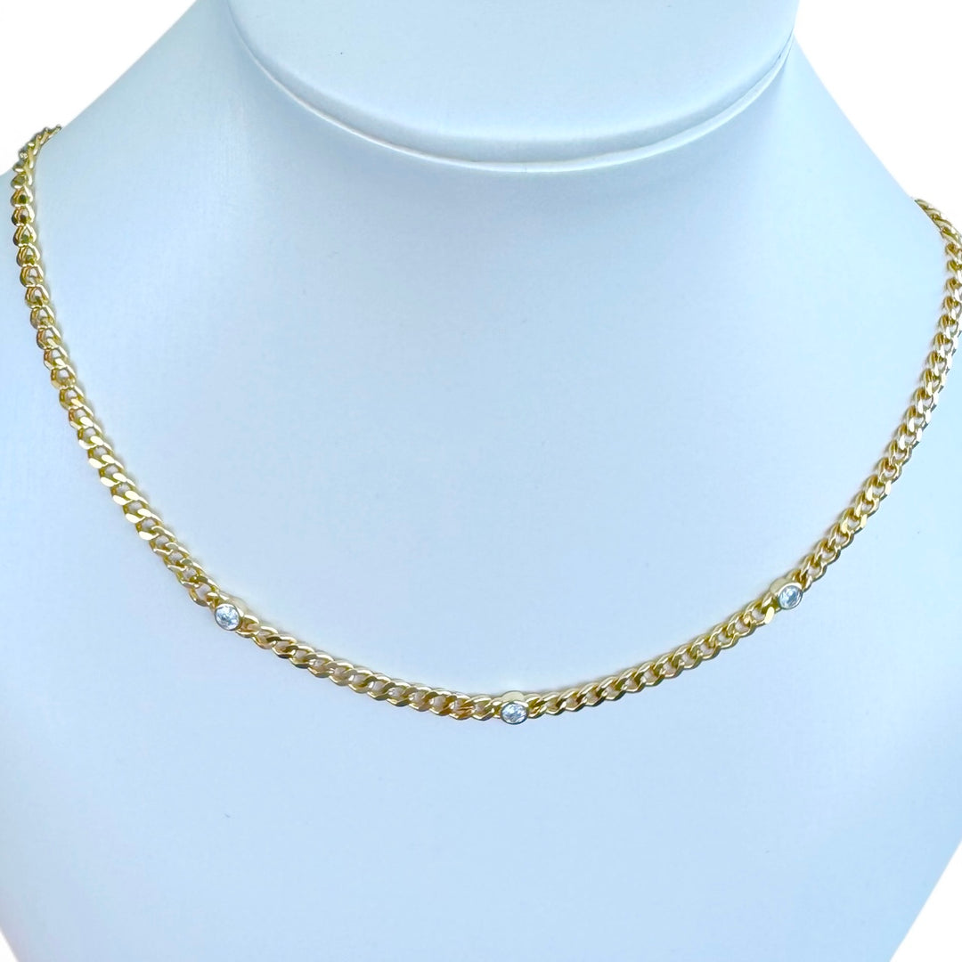 Bezel Chunky Link Necklace Brass 14KY plated