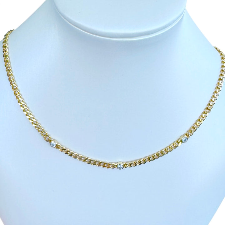 Bezel Chunky Link Necklace Brass 14KY plated