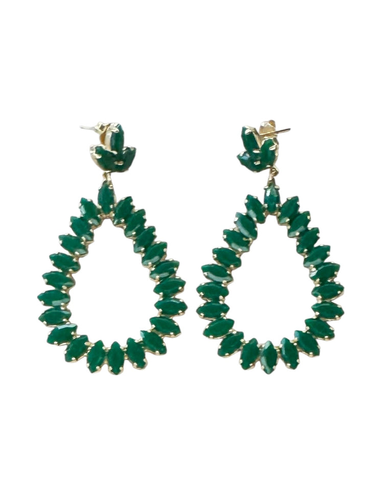 Green Stone Drop Earrings Set Brass 18K Gold plated