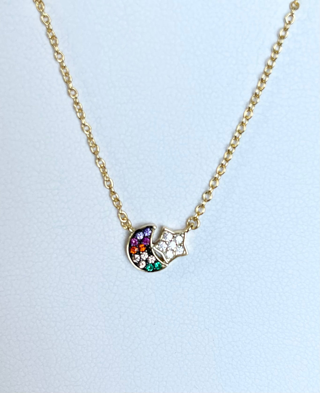 N011 Star and Moon Pave Pendant
