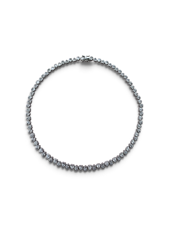 Heart bezel link cz tennis link necklace 16 inch Brass