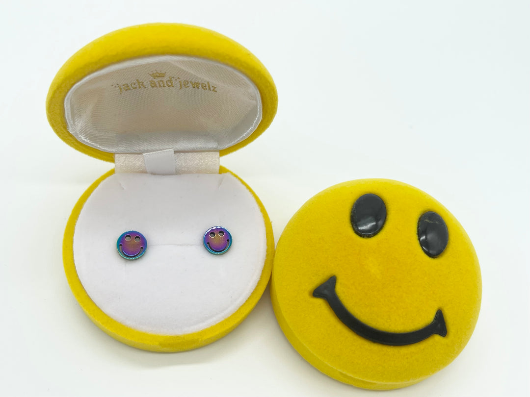 SME001 Rainbow Stainless Steel Smiley Earrings