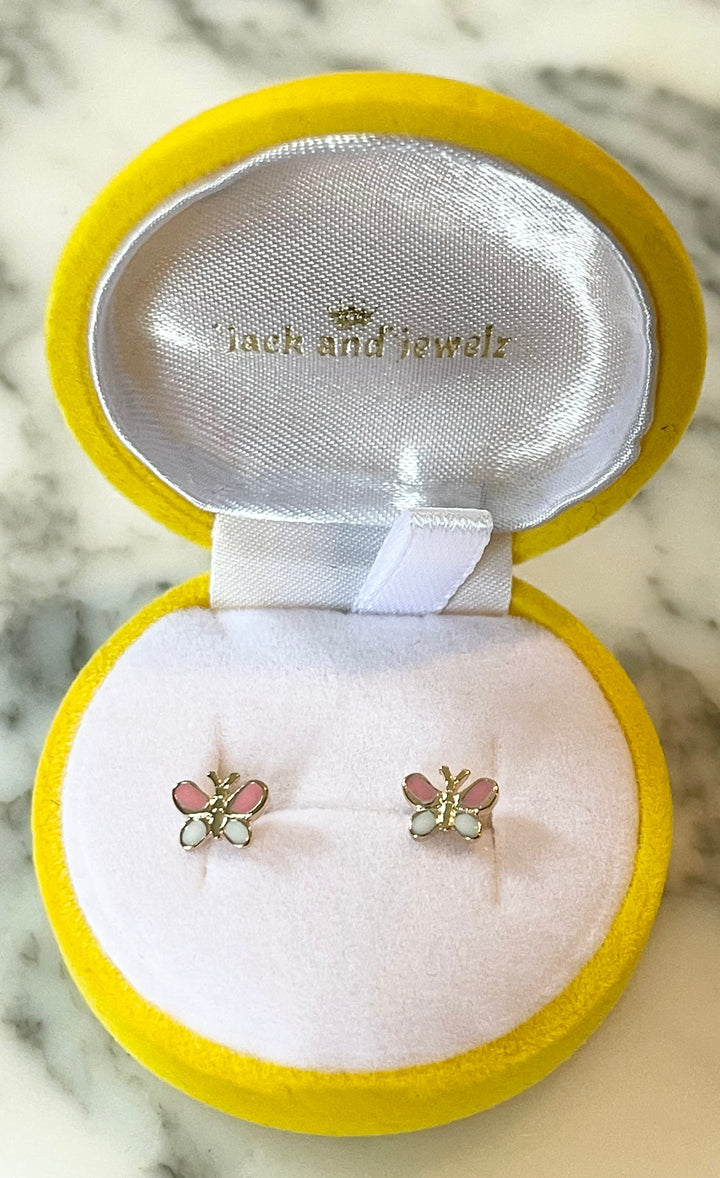 SME012 Pink Butterfly Enamel Earrings