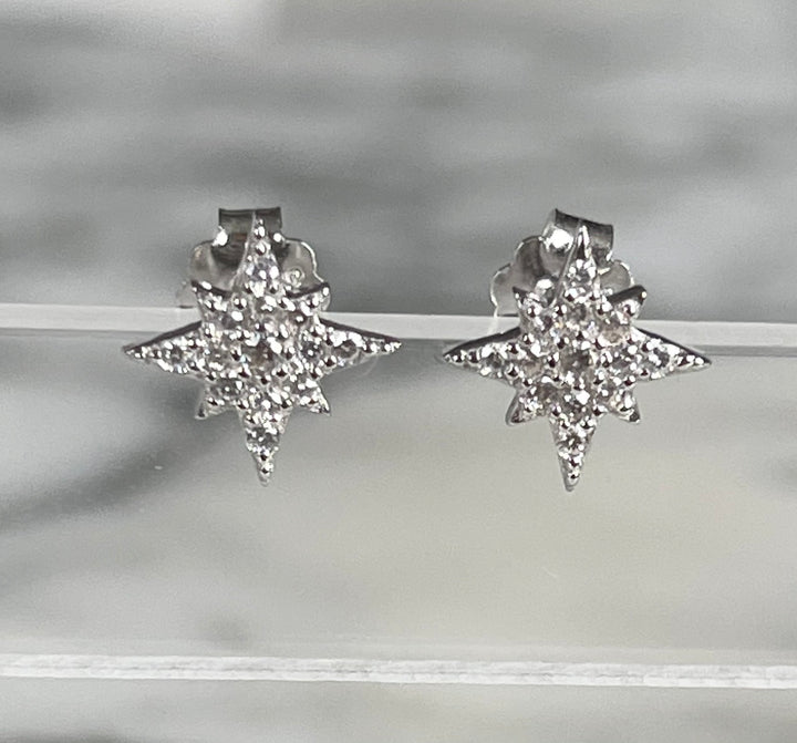 E008 North Star Earring CZ stone Sterling Silver Gold Plated Plated