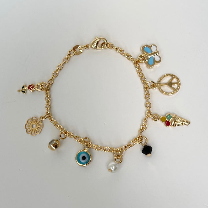 B022 Multi charm gold filled Bracelet