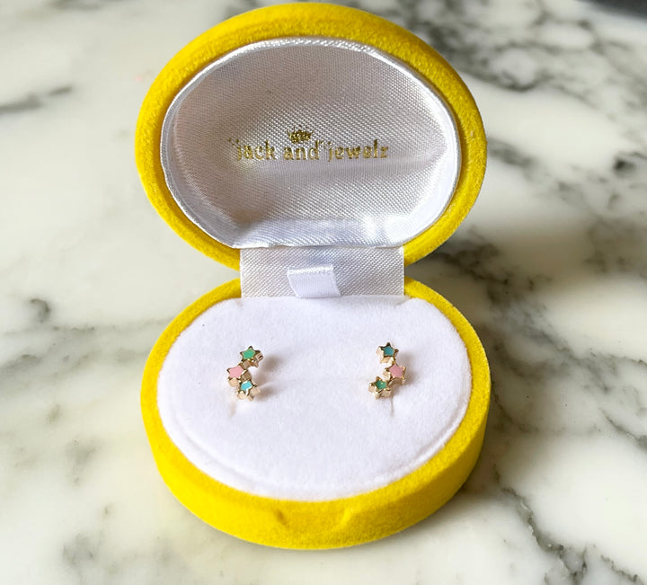 SME011 3 Star Enamel Cluster Earrings