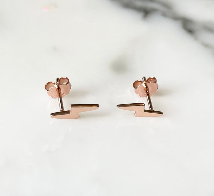 SME007 Sterling Silver 14K Rose Gold Lightning Bolt Earrings