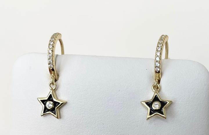 E047 Star Huggie Drop Gemstones Earrings