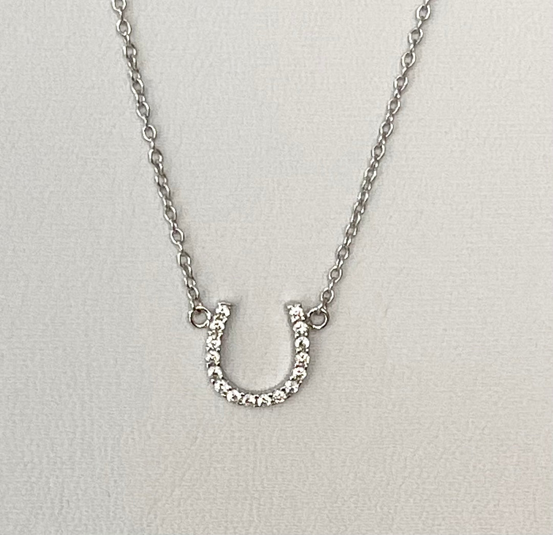 N039 Sterling Silver Lucky Horseshoe Pendant with CZ