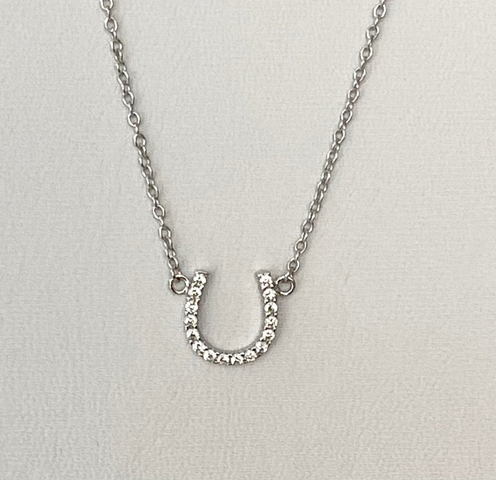 N039 Sterling Silver Lucky Horseshoe Pendant with CZ