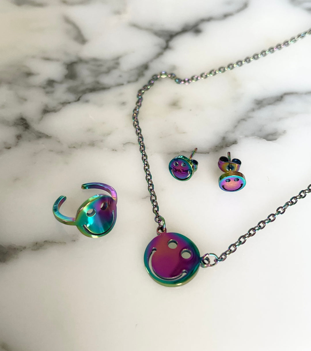 SME001 Rainbow Stainless Steel Smiley Earrings